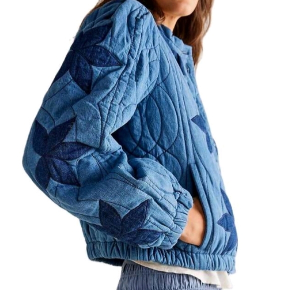 Women Quilted Jacket Lightweight Casual Floral Pattern Button Front Cardigan - Picture 2 of 3